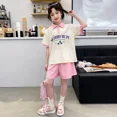 thumbnail image 2 of Conjunto de camiseta y pantalones cortos de manga corta con cuello tipo Polo deportivo de verano para niñas, traje de dos piezas de estilo Preppy a la moda para niños, 2 of 5