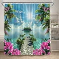 thumbnail image 7 of Island Ocean Landscape Shower Curtain Forest Waterfall Peacocks Parrot Beach Palm Tree Plant Scenery Home Bathroom r Curtain, 7 of 7