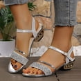 thumbnail image 2 of Women's Low Block Chunky Heels Sparkly Rhinestones Open Toe Ankle Strap Sandals Fashion Dress Pumps Shoes for Party Wedding Silver Size 7, 2 of 5