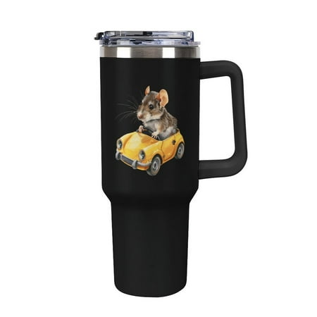 

Rat Driving Tumbler with Handle and Straw 40 oz Stainless Steel Leakproof Travel Coffee Mug Car Cup Vacuum Water Bottle 40oz