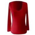 thumbnail image 4 of Arlun,Womens Long Sleeve Tight Stretchy T Shirts Deep V Neck Ribbed Knit Fall Casual Thin Slim Fit Basic Tshirts 2025 Soft Lightweight Comfortable Solid Color Lounge Tops Red XL, 4 of 5