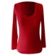 thumbnail image 3 of MHFRRA Camiseta de Manga Larga Acanalada, Ajustada, con Cuello En V, Informal, Elástica, Suave y Cómoda, Básica para Uso Diario Rojo, 3 of 4