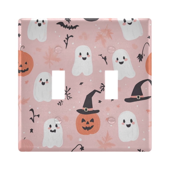 Yayeee Toggle Light Switch Wall Plate 2-Gang 4.56"x4.48" Decorative Outlet Cover, Pink Halloween Ghosts