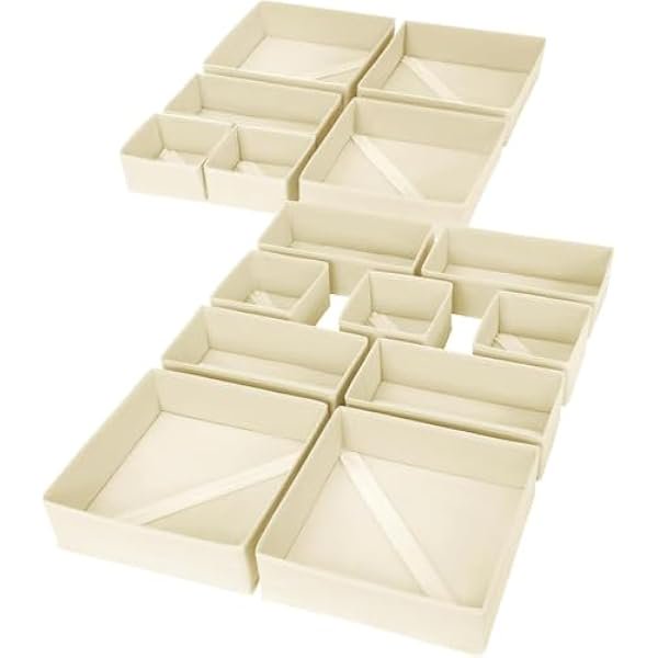 WAYAN Drawer Organizer Clothes, 15 Pack Dresser Organizer, Foldable Closet Organizers and Storage, Fabric Dresser Bins, Drawer Dividers for Nursery, Baby Clothes, Underwears, Sock (Beige)