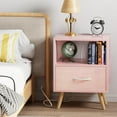 thumbnail image 3 of Kids Nightstand with Charging Station, 2-Tier Pink End Table for Small Spaces, USB Ports & Outlets, 3 of 8
