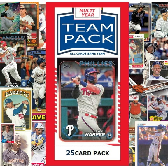 25 Card Multiyear Team Pack Philadelphia Phillies Bryce Harper Mike Schmidt 2024 2023 2025 Topps Stadium Club Archives Chrome Heritage Bowman