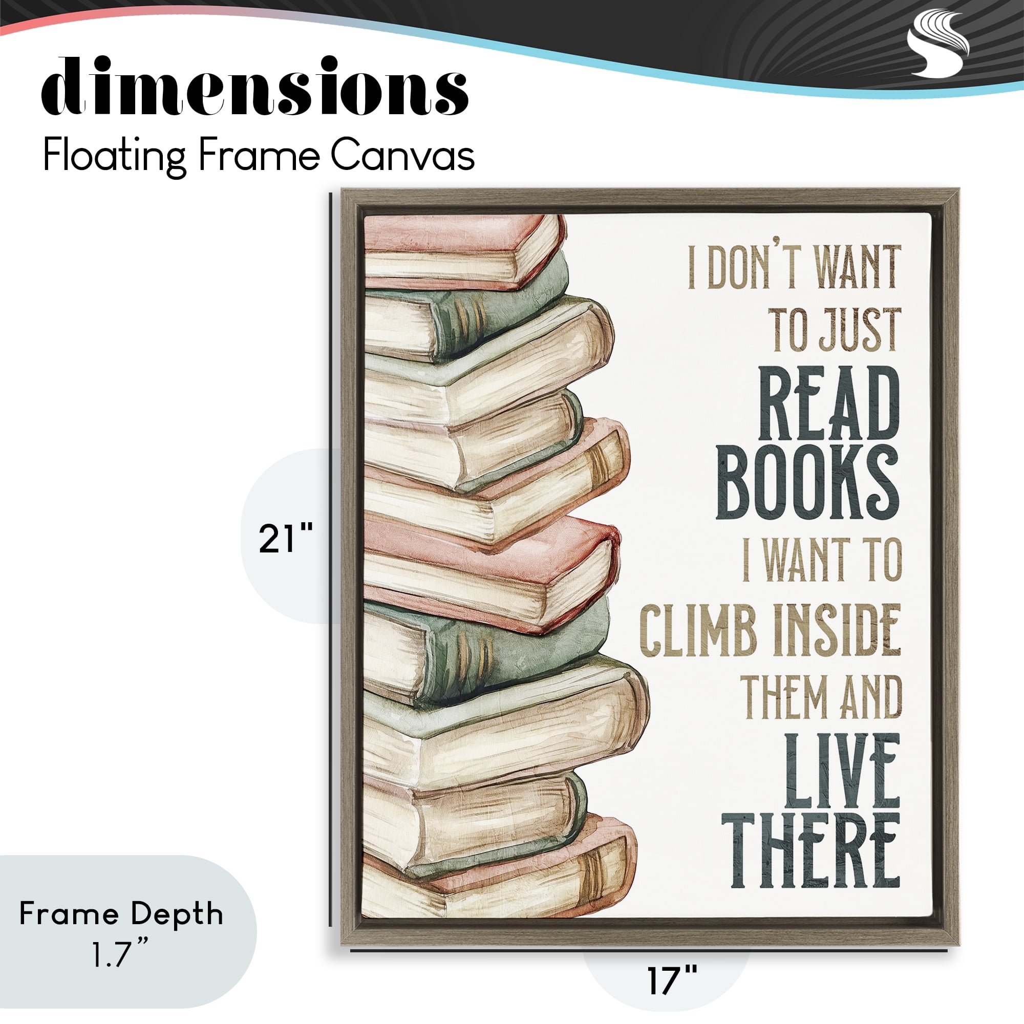 Stupell Industries Climb Inside Books & Live There Brown Framed Floater Canvas Wall Art, design by Kim Allen