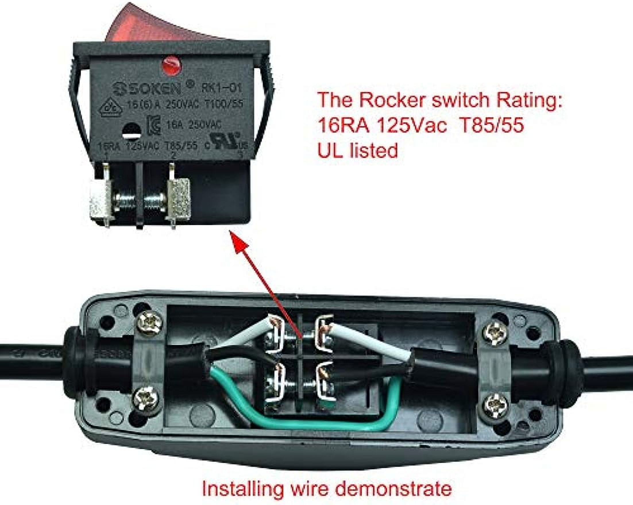 Totowood, Inline Cord Switch, 16A 125V/250V, Black with Red