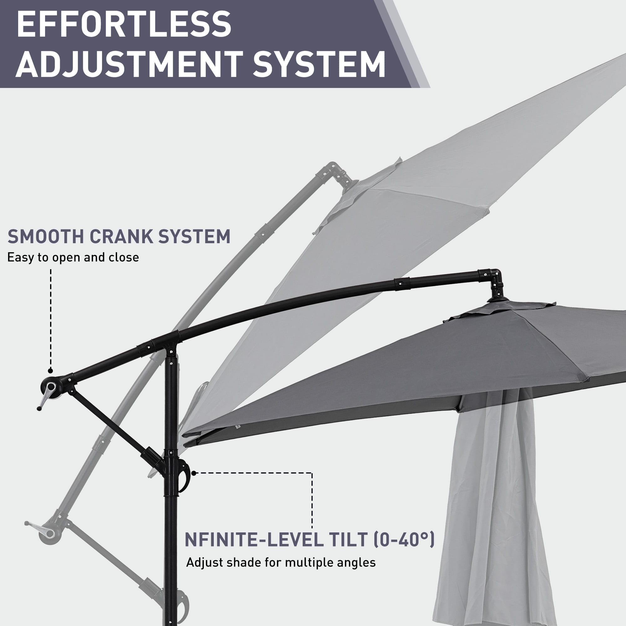 Ainfox 10ft Cantilever Offset Patio Umbrella with Sandbags Weighted Base and Cross Base - Outdoor Market Umbrella, Easy Tilt Adjustment,Grey