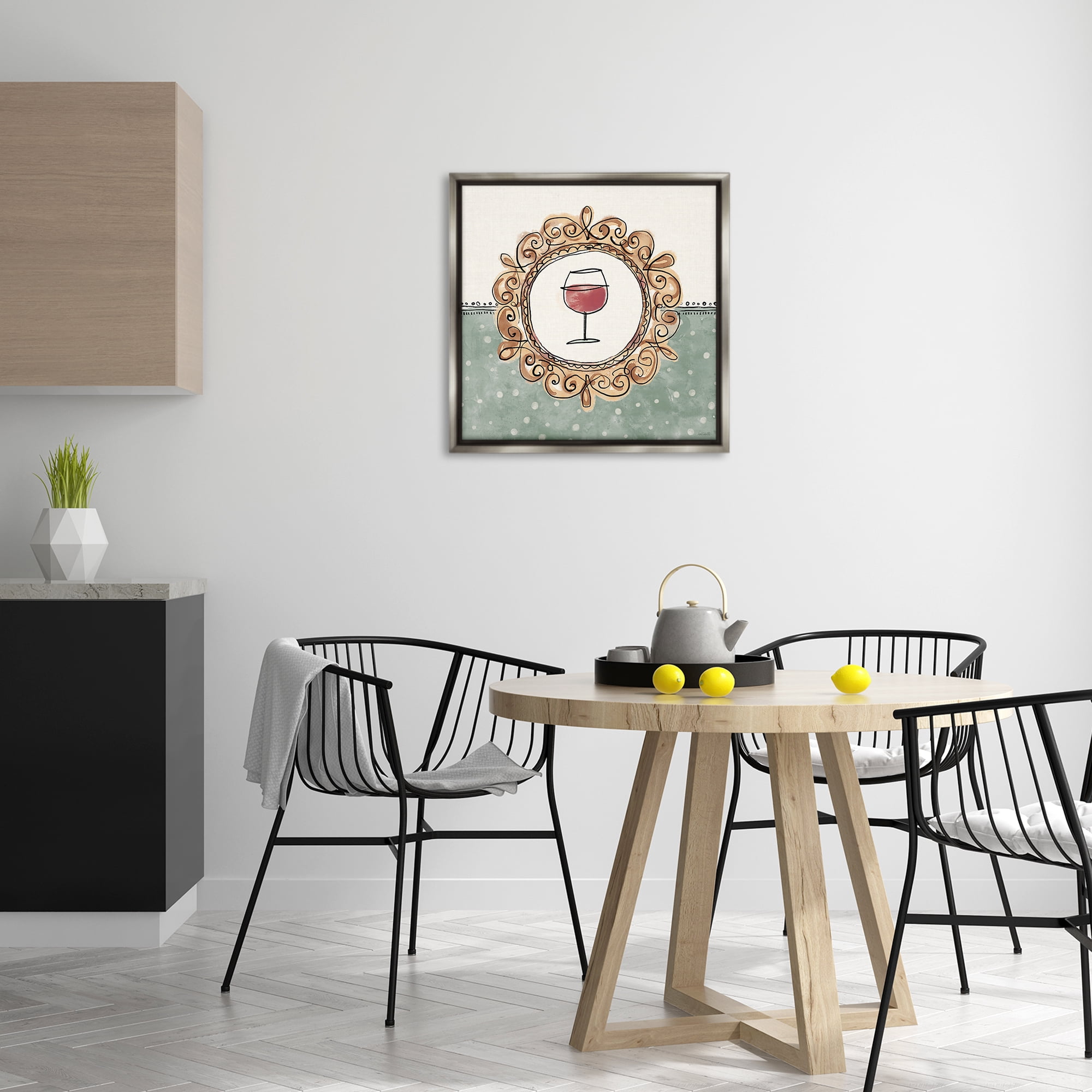 Stupell Industries Wine with Classic Border Food & Beverage Painting Gray Floater Framed Canvas Art Print Wall Art, 25 x 25