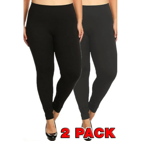 Women's Rib Fit Plus Size Leggings - Black Charcoal - 2 Pack (One Size Plus,Black Charcoal)
