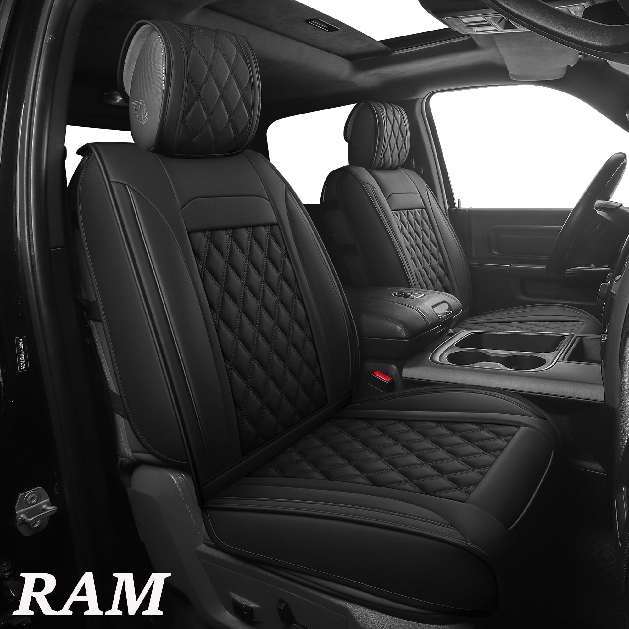 JOJOBAY Car Seat Covers for Dodge Ram,Fit 2009-2026 1500/2500/3500 HD Pick-up Truck,Crew,Regular,Quad,Mega Cab,Waterproof Synthetic Leather Seat Covers(5PCS-Full Set,Black)