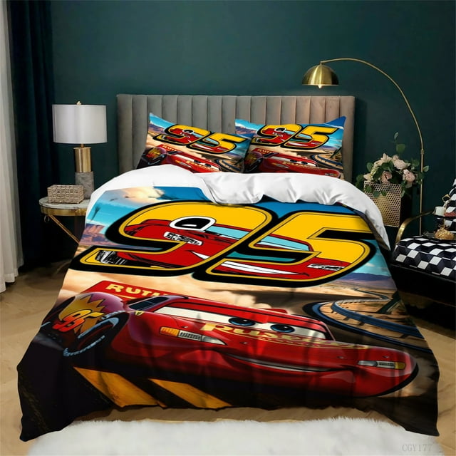 Lightning McQueen Duvet Cover Set Lightweight Bedding Set All Season Soft Car Quilt Cover with Zipper Closure