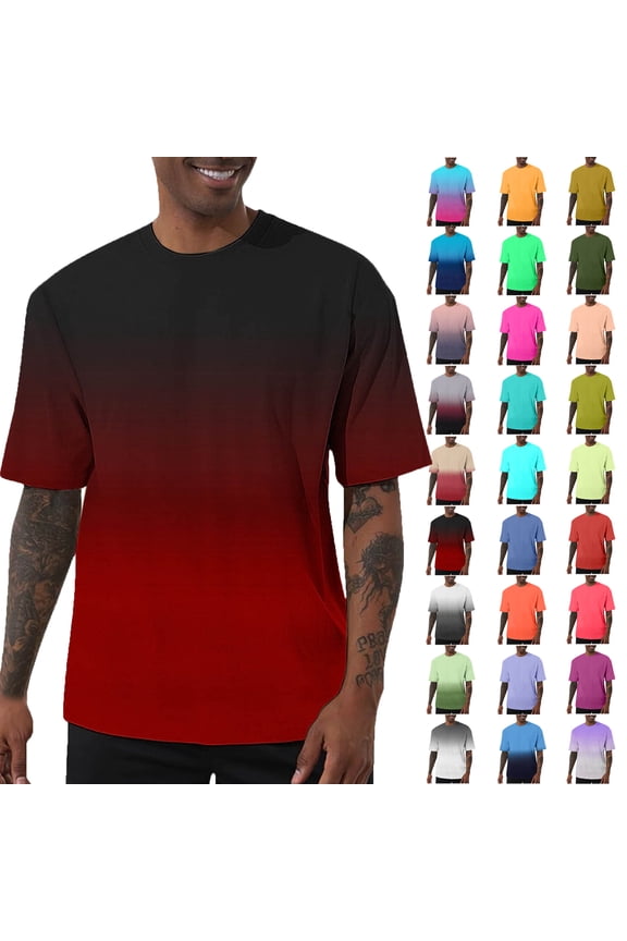 Summer Shirts for Men Black Short Sleeve Crew Neck Gradient T Shirt S-5XL Mens clothes under $7