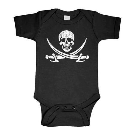 Pirate Funny Infant Bodysuit - JOLLY ROGER pirate skull crossed swords - Cotton Infant Bodysuit