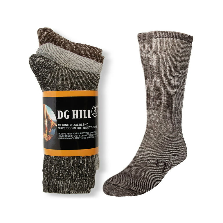DG Hill Thermal Mid-Calf 80% Merino Wool Socks for Men, 3 Pairs