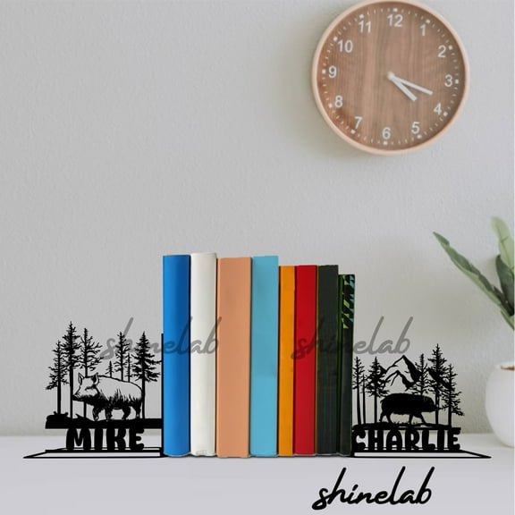 Shinelab Wild Boar Metal Bookends, Farmhouse Bookshelf Decor, Book Lovers Gift 13051