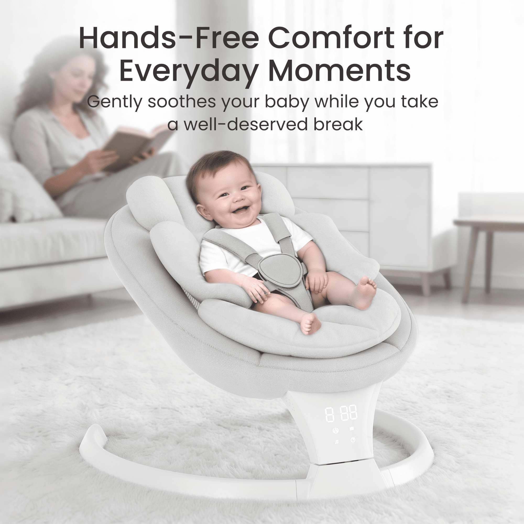 TouHeart Electric Baby Swing for Infant,5-Speed Sway & Vibration, Remote Control,10 Lullabies,Gray