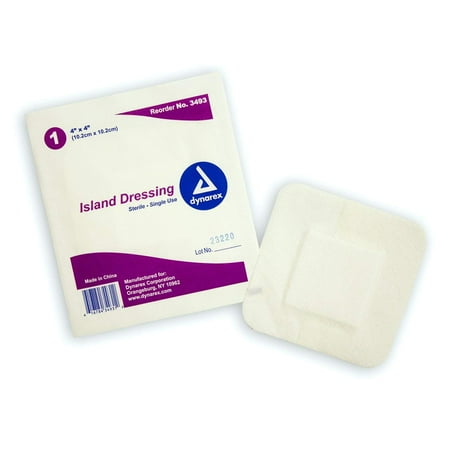 Dressing 4x4' Sterile - Island Dressing - Bordered Wound & Surgical Incision Non-Stick Dressings - Sterile (Individually Wrapped) - Medium 4