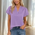 thumbnail image 2 of LNWUY Women's Fashion Summer Blouses Dressy Casual Ruffle Cap Sleeve V Neck Business Work Trendy Cute Tops Spring Outfits Purple M, 2 of 7