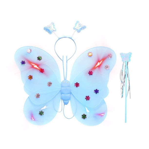 Kit Asa de Borboleta com LED, Tiara e Varinha Party Dream 4 Peças