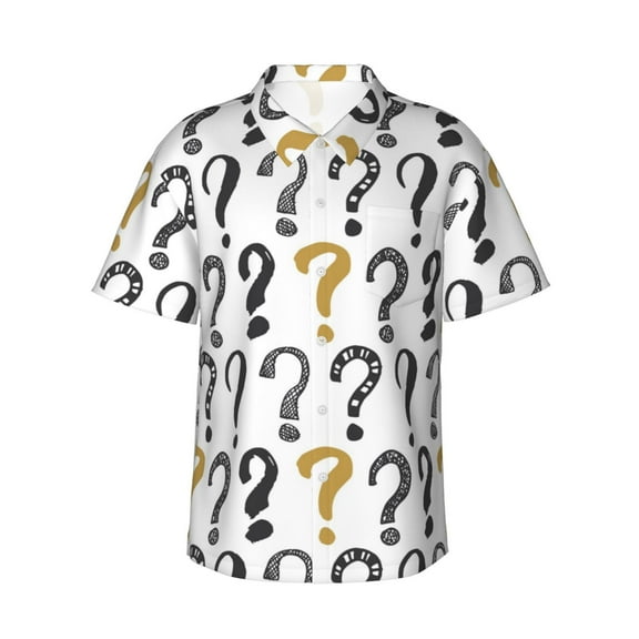 Questions Marks Men's 3d Print Casual Button Down Shirts, Novelty Hawaiian Short Sleeves M