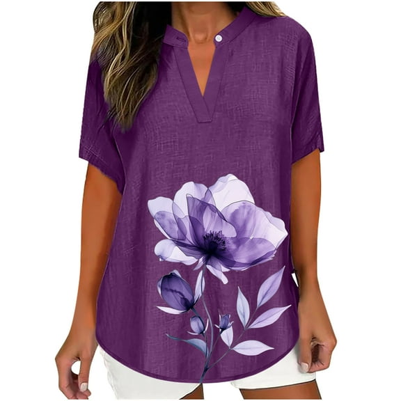 Cute Summer Tops For Women Cotton Womens Petite Tops Casual Short Sleeve Womens Blouses For Work Professional Xxl White V Neck T Shirts Women Plus Size