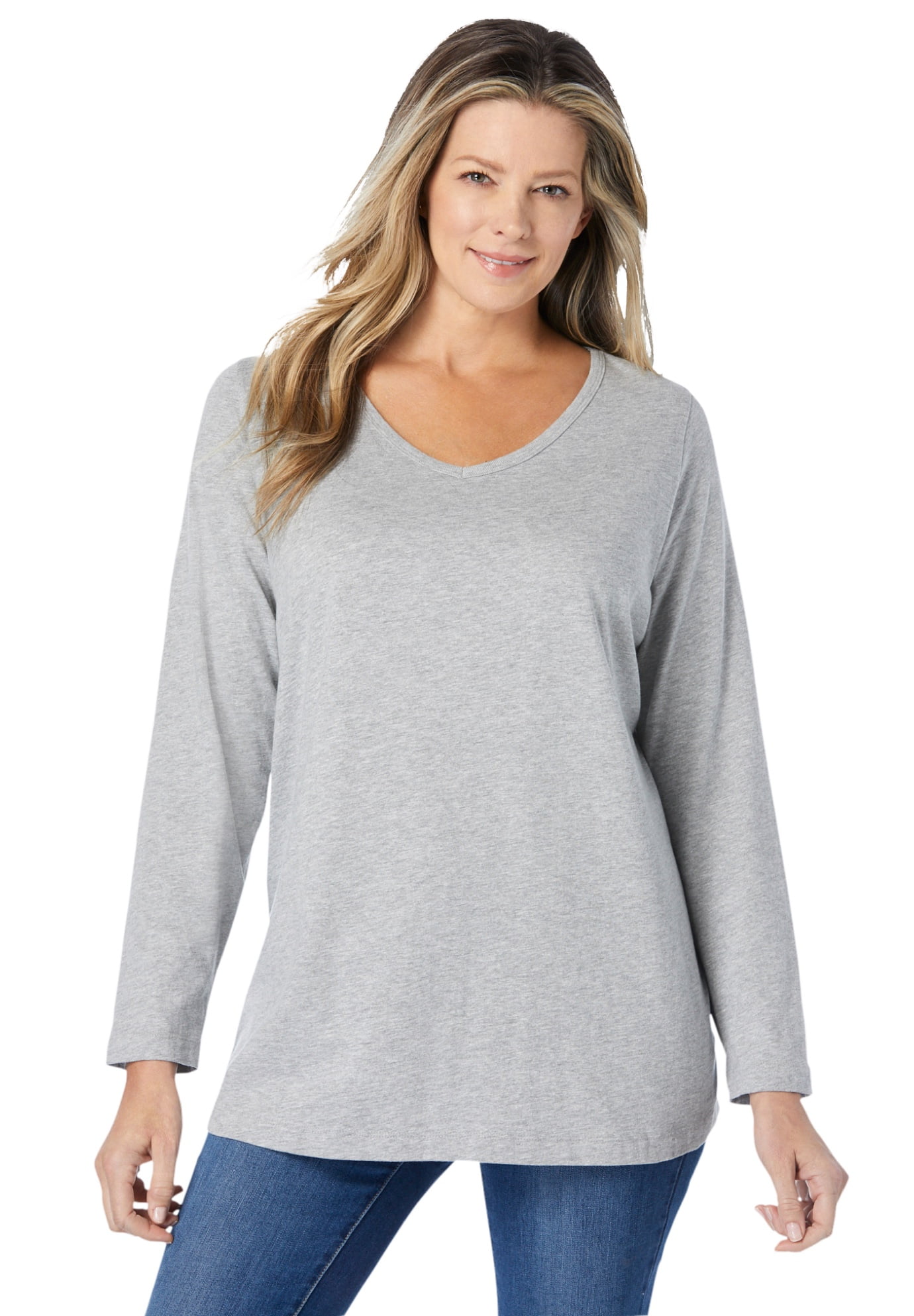 Discount Shop Woman Within Women's Plus Size Perfect Long-Sleeve V-Neck ...