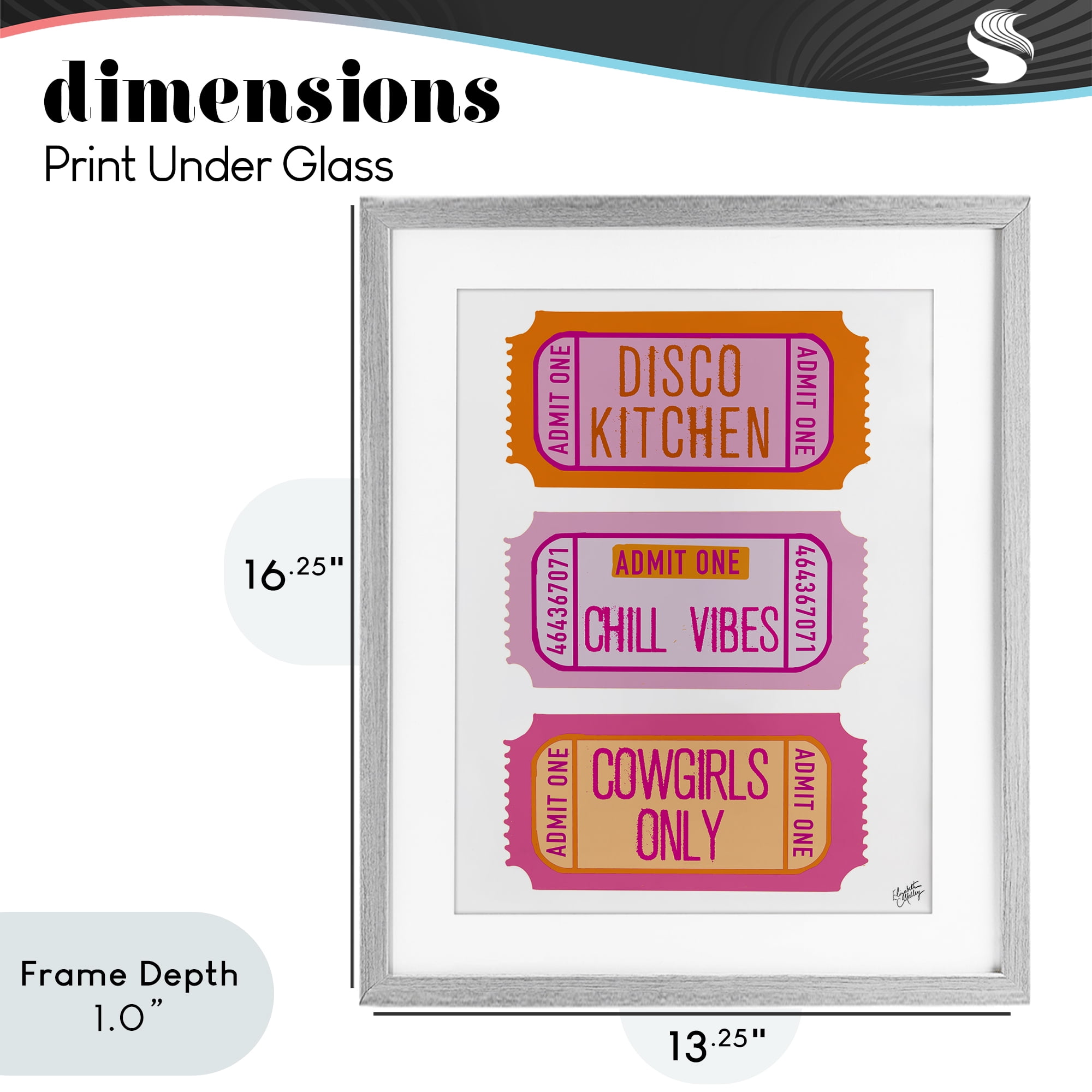 Stupell Industries Disco Cowgirl Ticket Phrases Gray Framed Print Under Glass, design by Elizabeth Medley