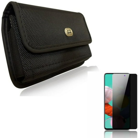 Privacy Screen Protector & Case Belt Clip for Samsung Galaxy A51 5G - Combo with Tempered Glass Anti-Spy Anti-Peep 3D Edge & Rugged Holster Canvas Cover