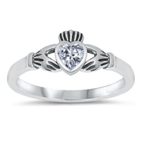 CHOOSE YOUR COLOR Clear CZ Claddagh Heart Ring .925 Sterling Silver Band White Female Size 1