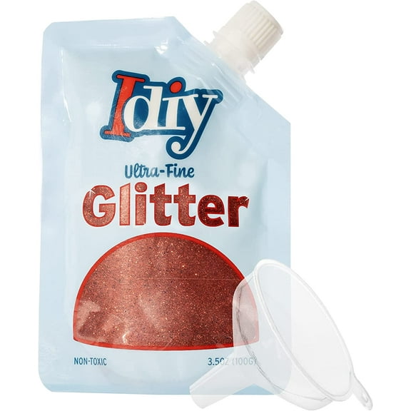 iDIY Scarlet Red Ultra Fine Glitter (100g, 3.5 oz Pouch) w Easy-Pour Bag and Funnel - Extra Fine - Perfect for DIY Crafts, School Projects, Decorations, Resin - Stocking Stuffer for Crafters