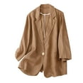 thumbnail image 2 of Aboser Linen Blazer for Women 2023 Long Sleeves Button Cardigan Solid Lapel Oversized Jacket Lightweight Work Office Fall Coat, 2 of 6