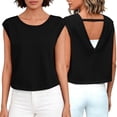 thumbnail image 2 of BLVB Womens Open Back Workout Tops Crop Gym Shirts Loose Fit Cap Sleeve Athletic Tee for Running Yoga, 2 of 7
