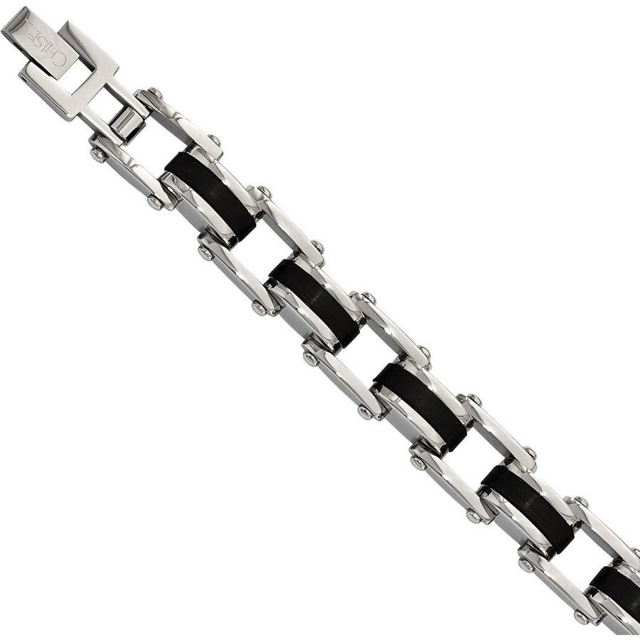 Stainless Steel Black Rubber Bracelet, 8.75