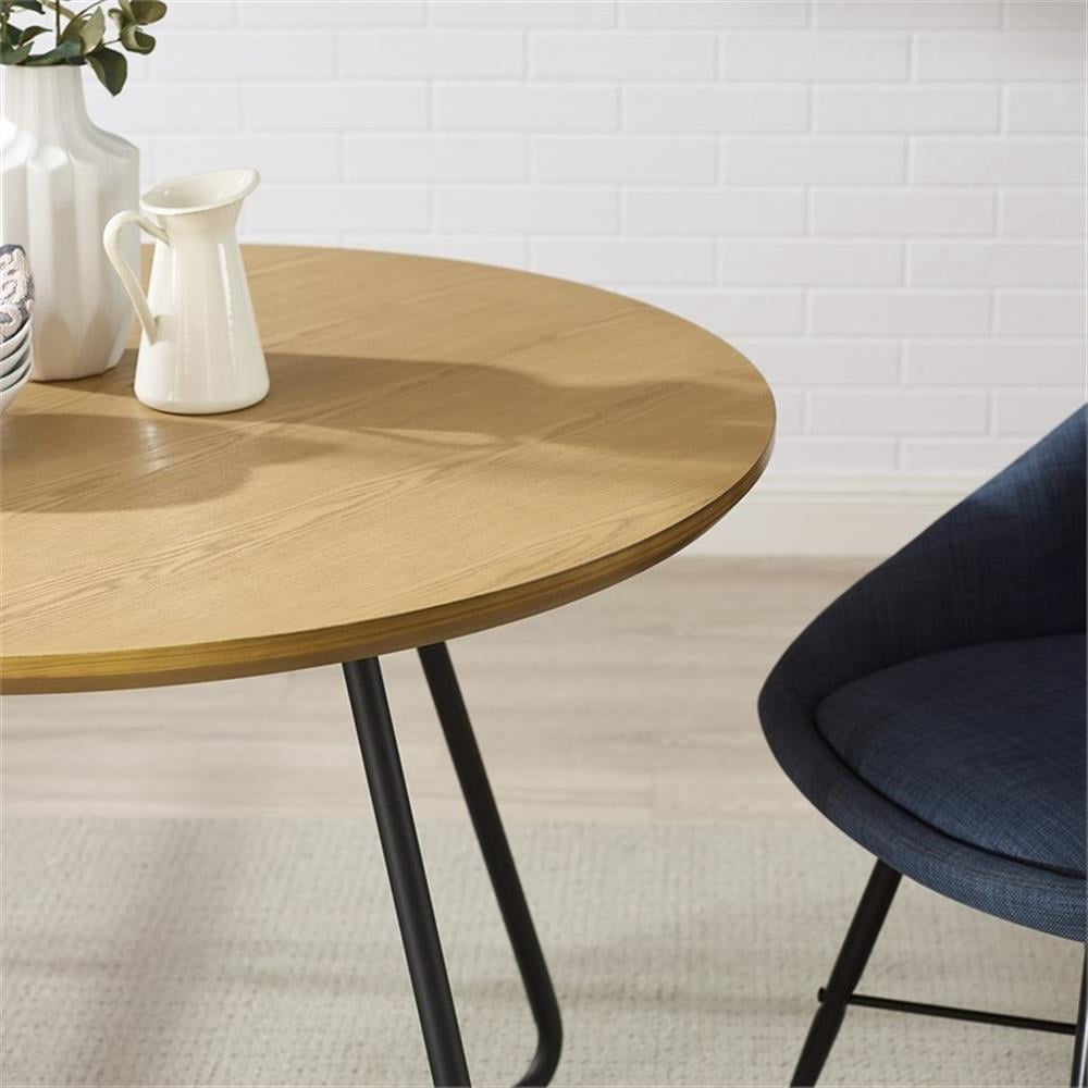 Bowery Hill 40" Modern Veneer and Metal Round Dining Table in English Oak