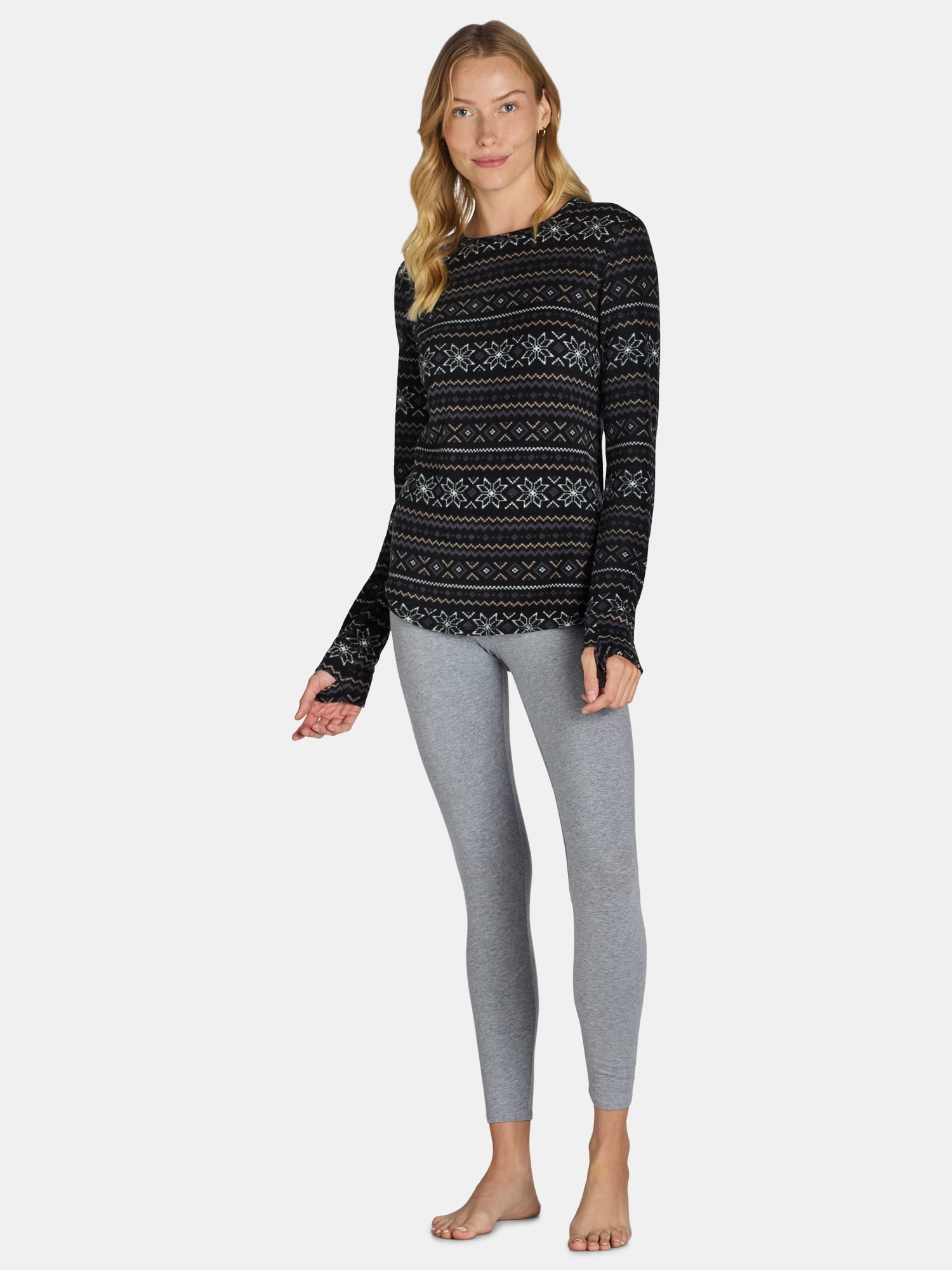 ClimateRight by Cuddl Duds Women's Warm Stretch Fleece Long Sleeve Crew Neck Thermal Base Layer Top, Sizes XS to 4X