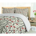 thumbnail image 5 of Ambesonne Summer Duvet Cover Sets, Wave Floral Heart Swirls, 2-Queen, Eggshell Vermilion Black, 5 of 7