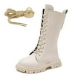 thumbnail image 6 of MUXiin Girls Lace Up Boots Mid Calf Combat Boots PU Leather Side Zipper Punk Goth Boot Kids Cute White Riding Boot, 6 of 6