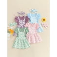 thumbnail image 3 of Jxzom Toddler Baby Girl Summer Outfits 3 6 12 18 24 Months Short Sleeve Romper + Daisy Suspender Skirt Dress + Headband Clothes Set, 3 of 8