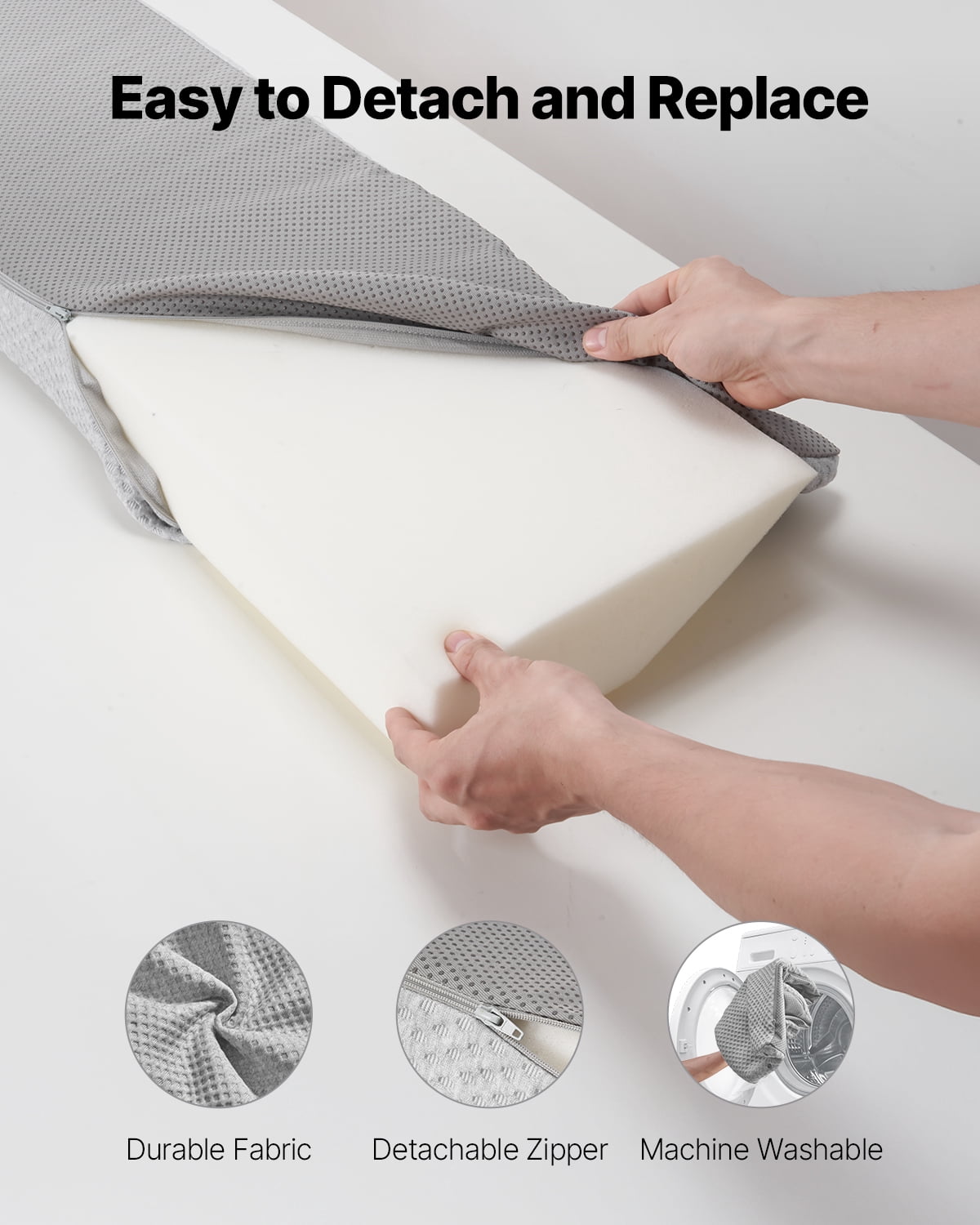 VEVOR Bed Wedge Pillow for Headboard, Queen Size, 60"x10"x6" Bed Gap Filler, Fill 0-7" Gap Between Headboard and Mattress,25D Foam Mattress Wedge Headboard Pillow with Side Pocket,for Backrest,Gray