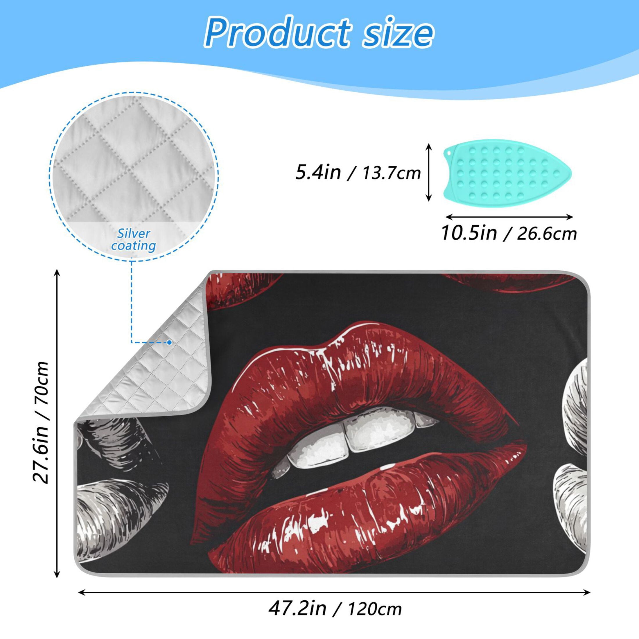 Sexy Red Lips Ironing Mat Blanket Portable Travel Ironing Pad Heat Resistant Pad 47.2" x 27.6”
