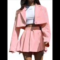thumbnail image 3 of Conjunto de 2 Piezas para Mujer, Chaqueta y Falda Corta, Cuello de Solapa, Informal, Larga, Botones, para Oficina, Otoño Rosa S, 3 of 10