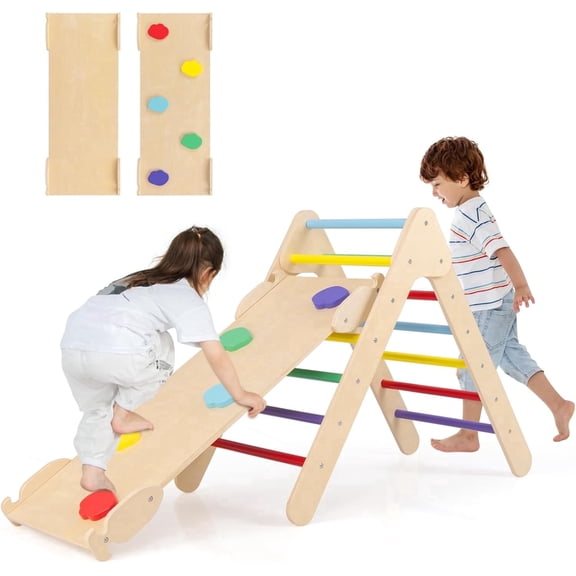 OLAKIDS Climbing Toys for Toddlers, 3 in 1 Kids Wooden Montessori Triangle Set Climber Toy with Ramp Ladder Slide for Gym Playground, Baby Indoor Activity Play Structure for Boys Girls