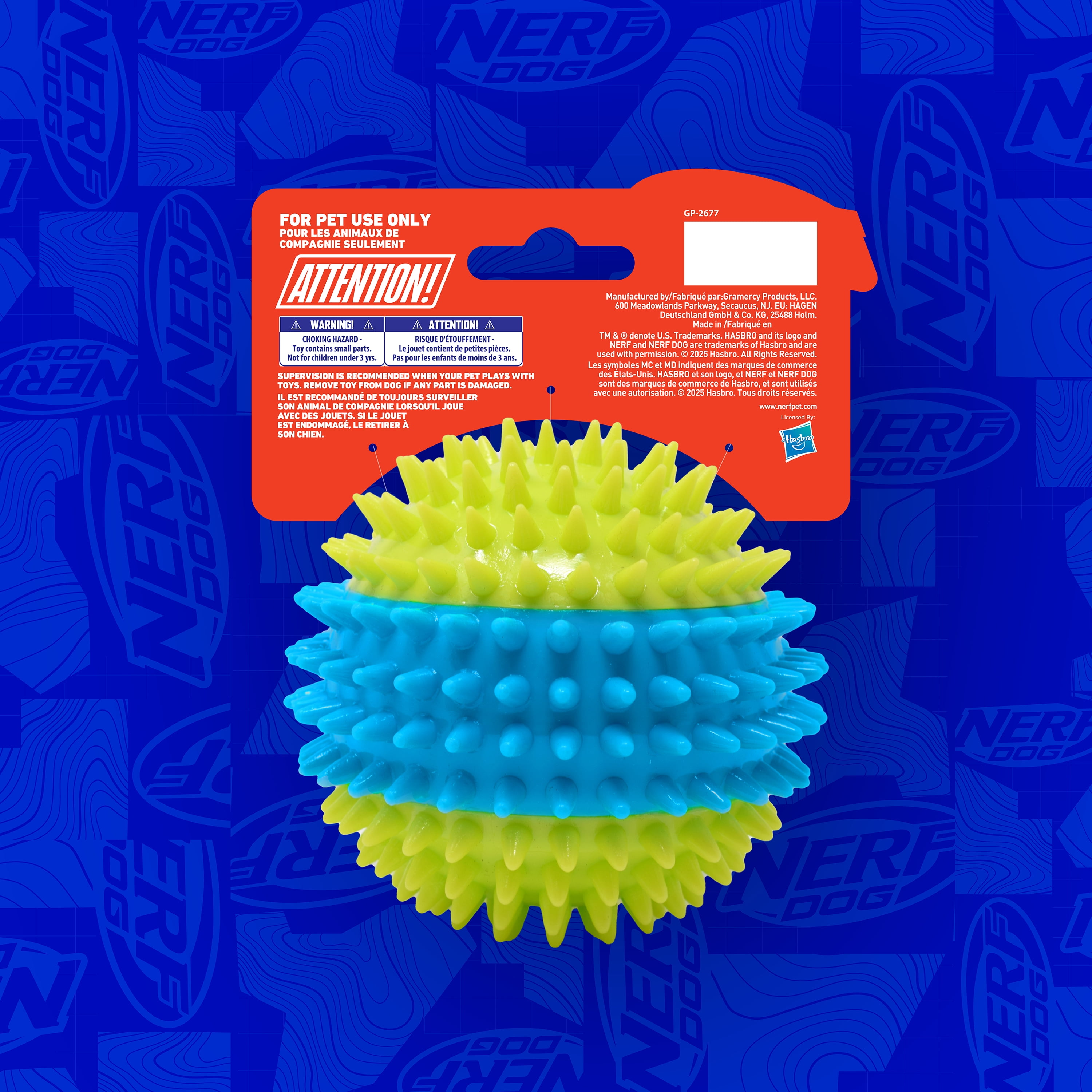 Nerf Dog TPR Spike Squeak Ball for Dogs, Green/Blue, 3.7 inch