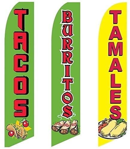 Tacos Mexican Restaurant KIng Size  Swooper Flag  sign pk of 2 