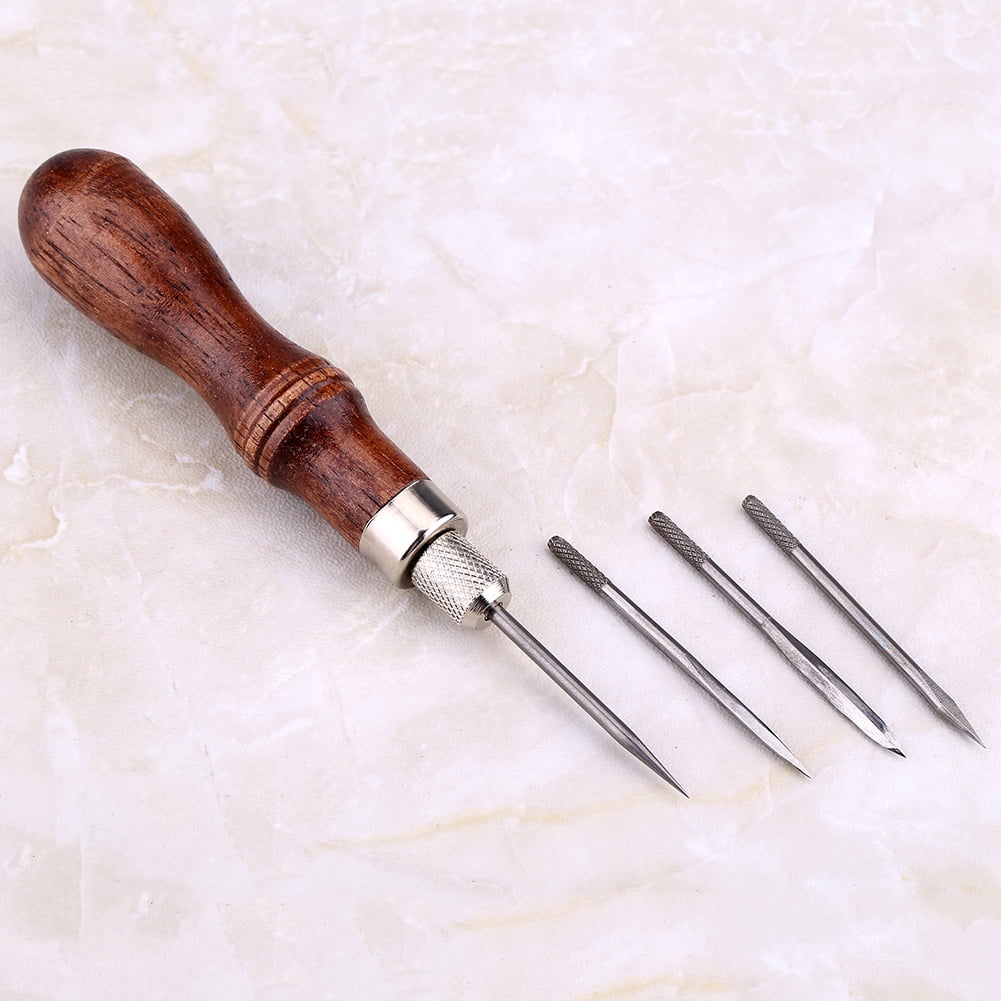 3pcs Leather Craft Awl Tools Hole Maker Wooden Handle Sewing Stitching Punching