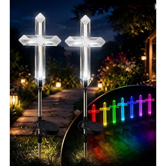 Solar Cross Garden Stake Lights 19inch Metal Outdoor Waterproof Memorial Garden Decor Cemetery Decorations for Grave for Remembrance Gifts & Sympathy Gifts
