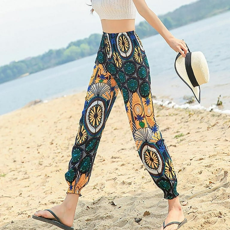 Women s Boho Harem Pants Casual Loose Boho Yoga Beach Pants Hippie Palazzo Summer Lounge Walmart
