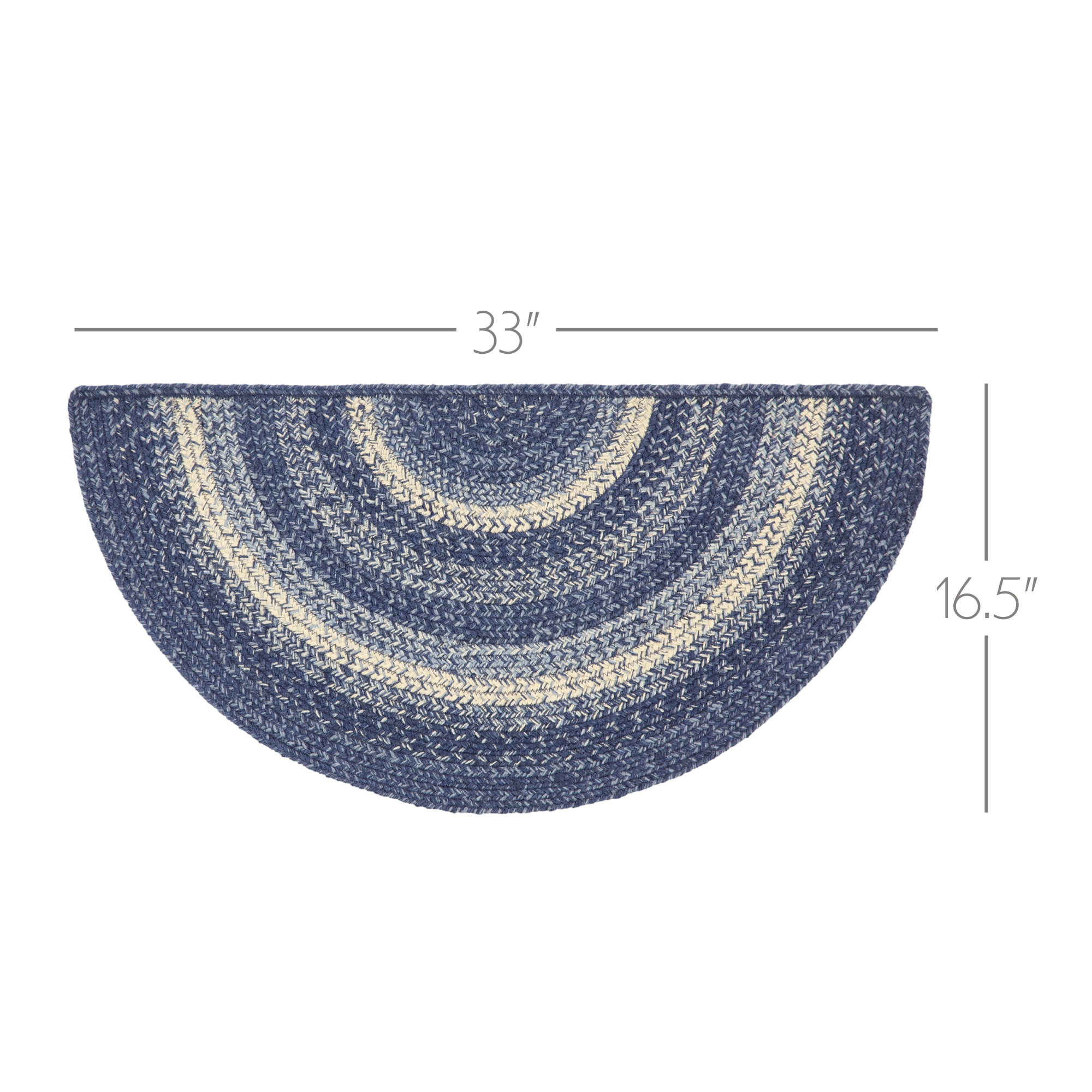 VHC Brands Great Falls Blue Rug with PVC Pad, Jute Blend, Half Circle, Blue White, 16.5x33 inches